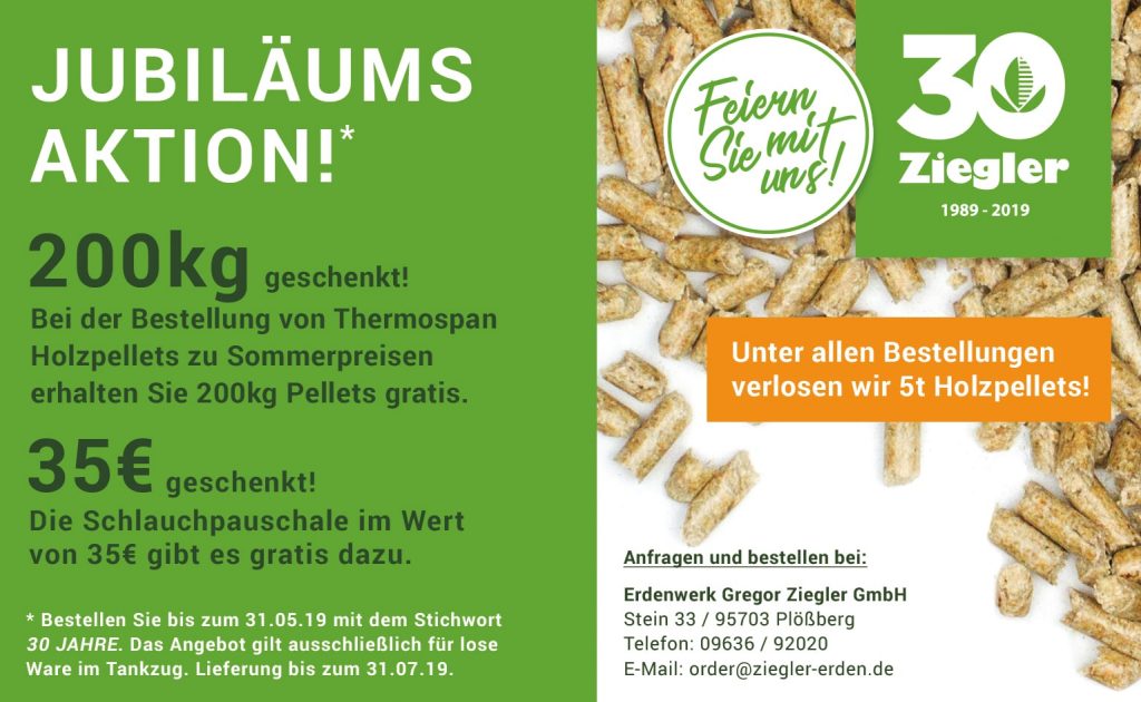 Holzpellets Jubiläumsaktion Gregor Ziegler GmbH